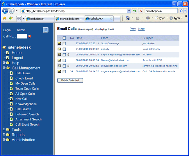 email ticketing system web interface